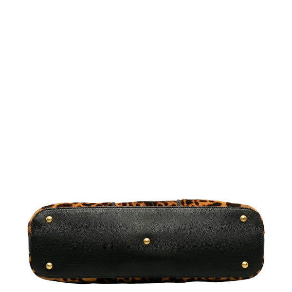 サンローラン レオパード 豹柄 ハンドバッグ ブラウン ブラック ハラコ レザー レディース SAINT LAURENT 【中古】