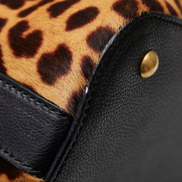 サンローラン レオパード 豹柄 ハンドバッグ ブラウン ブラック ハラコ レザー レディース SAINT LAURENT 【中古】