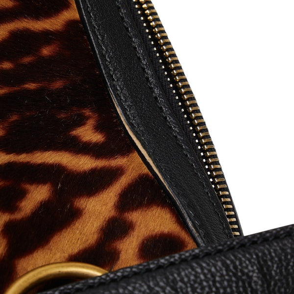 サンローラン レオパード 豹柄 ハンドバッグ ブラウン ブラック ハラコ レザー レディース SAINT LAURENT 【中古】