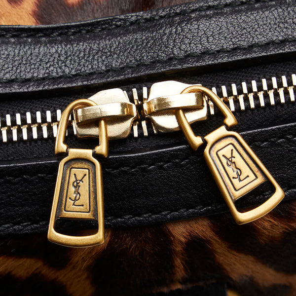 サンローラン レオパード 豹柄 ハンドバッグ ブラウン ブラック ハラコ レザー レディース SAINT LAURENT 【中古】