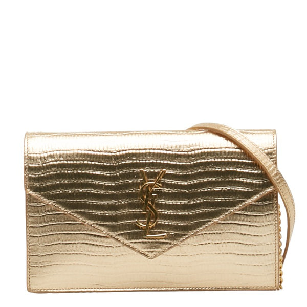 サンローラン チェーン ショルダーバッグ ピンクゴールド レザー レディース SAINT LAURENT 【中古】