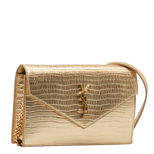 サンローラン チェーン ショルダーバッグ ピンクゴールド レザー レディース SAINT LAURENT 【中古】