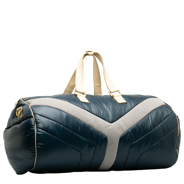 サンローラン Yライン メッシュ スポーツバッグ ハンドバッグ ボストンバッグ ショルダーバッグ 2WAY ネイビー アイボリー サテン ポリエステル レディース SAINT LAURENT 【中古】