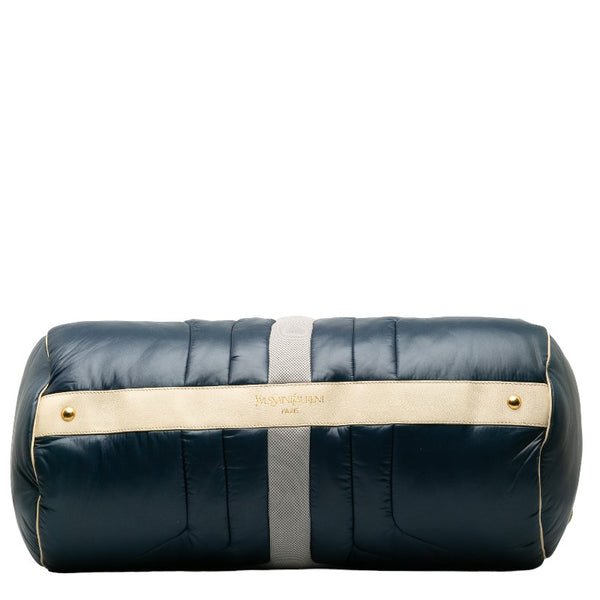 サンローラン Yライン メッシュ スポーツバッグ ハンドバッグ ボストンバッグ ショルダーバッグ 2WAY ネイビー アイボリー サテン ポリエステル レディース SAINT LAURENT 【中古】