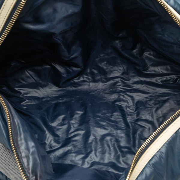 サンローラン Yライン メッシュ スポーツバッグ ハンドバッグ ボストンバッグ ショルダーバッグ 2WAY ネイビー アイボリー サテン ポリエステル レディース SAINT LAURENT 【中古】