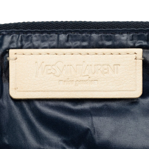 サンローラン Yライン メッシュ スポーツバッグ ハンドバッグ ボストンバッグ ショルダーバッグ 2WAY ネイビー アイボリー サテン ポリエステル レディース SAINT LAURENT 【中古】