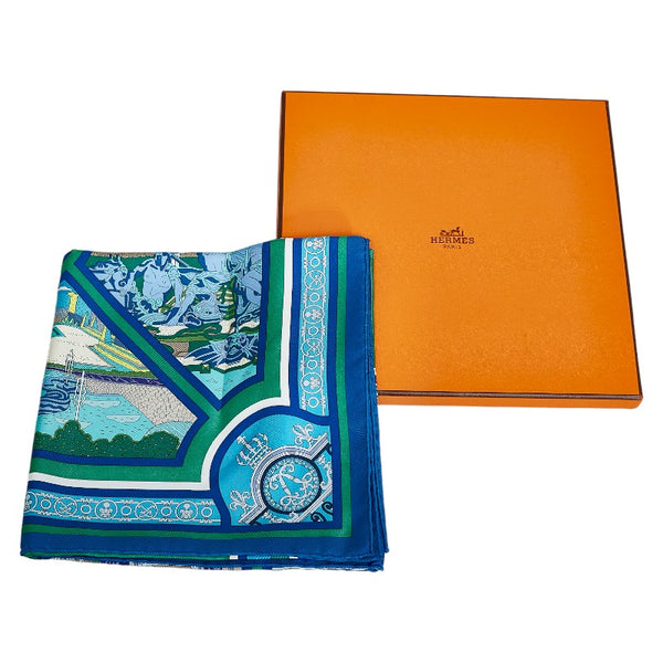 エルメス カレ90 Flanerie a Versailles ヴェルサイユの散歩 スカーフ ブルー マルチカラー シルク レディース HERMES 【中古】