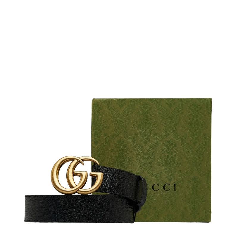 グッチ ダブルG GGマーモント ベルト 406831 ブラック ゴールド カーフレザー レディース GUCCI 【中古】
