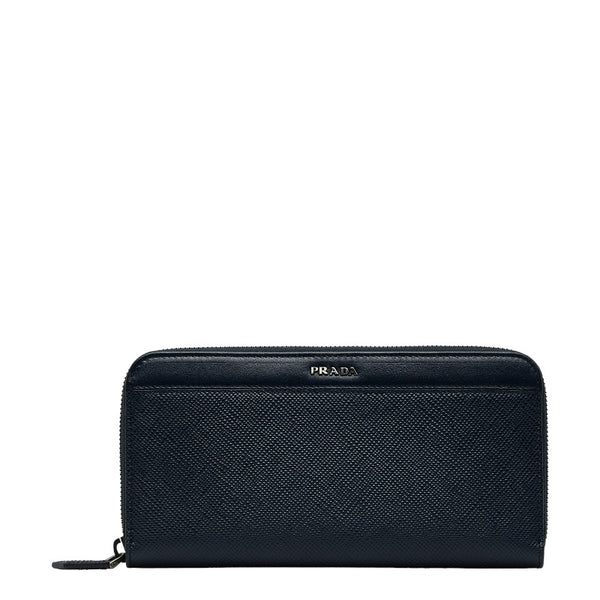 プラダ サフィアーノ ラウンドジップ 長財布 ネイビー レザー メンズ PRADA 【中古】