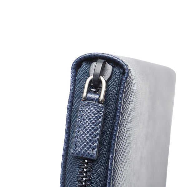 プラダ サフィアーノ ラウンドジップ 長財布 ネイビー レザー メンズ PRADA 【中古】