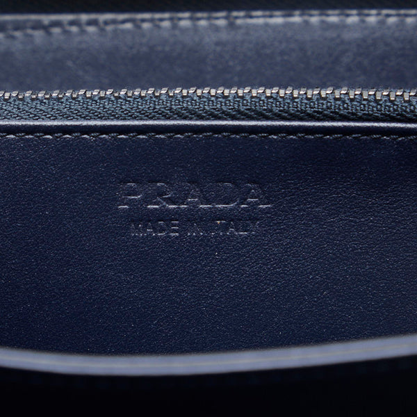 プラダ サフィアーノ ラウンドジップ 長財布 ネイビー レザー メンズ PRADA 【中古】
