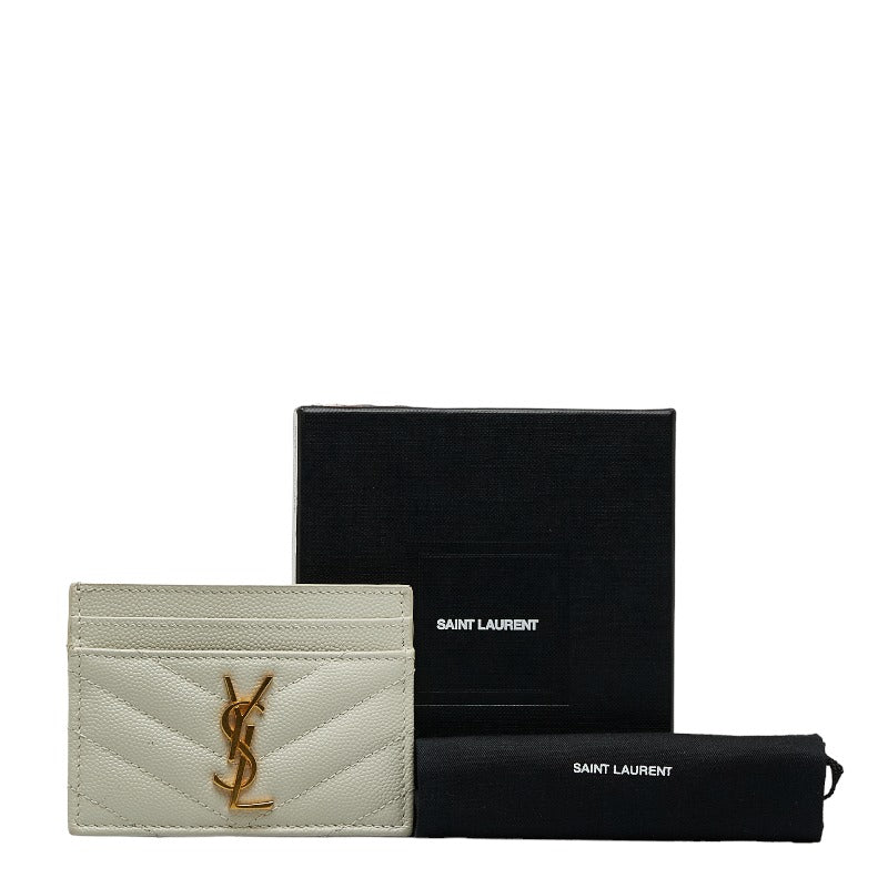 サンローラン キルティング カードケース パスケース 423291 ホワイト レザー レディース SAINT LAURENT 【中古】