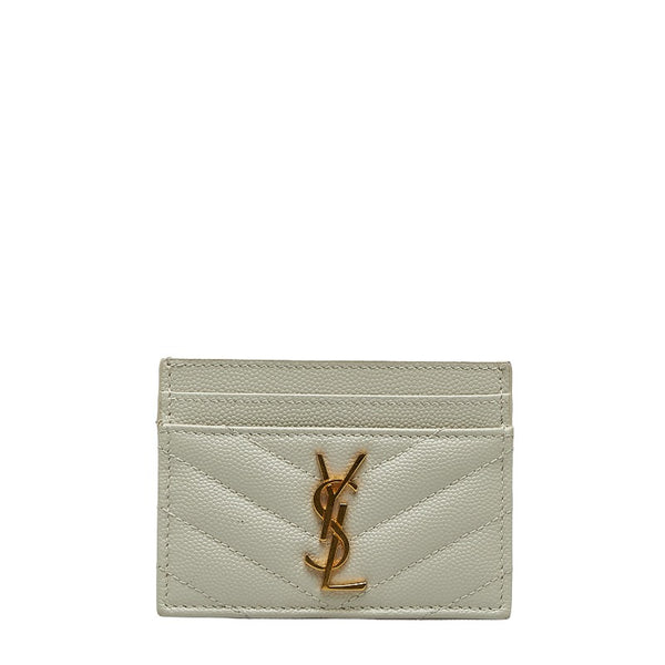 サンローラン キルティング カードケース パスケース 423291 ホワイト レザー レディース SAINT LAURENT 【中古】