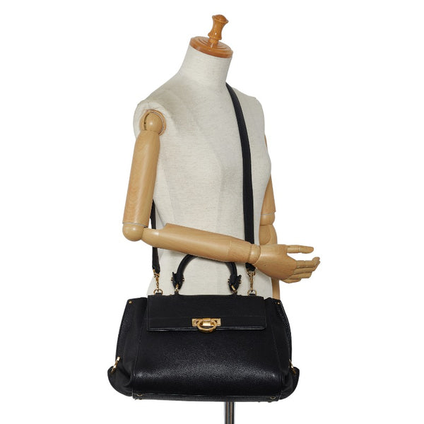 サルヴァトーレフェラガモ ソフィア スモール ガンチーニ トップハンドルバッグ ショルダーバッグ 2WAY DY-21 F606 ブラック レザー レディース Salvatore Ferragamo 【中古】