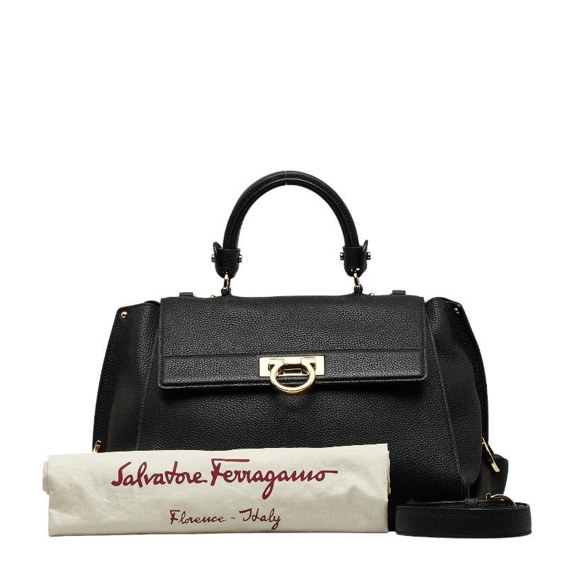 サルヴァトーレフェラガモ ソフィア スモール ガンチーニ トップハンドルバッグ ショルダーバッグ 2WAY DY-21 F606 ブラック レザー レディース Salvatore Ferragamo 【中古】