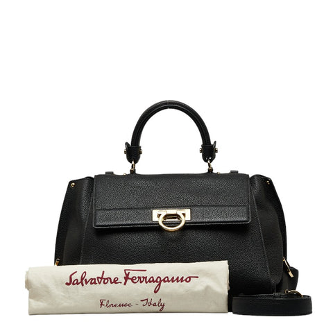 サルヴァトーレフェラガモ ソフィア スモール ガンチーニ トップハンドルバッグ ショルダーバッグ 2WAY DY-21 F606 ブラック レザー レディース Salvatore Ferragamo 【中古】