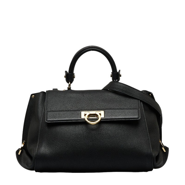 サルヴァトーレフェラガモ ソフィア スモール ガンチーニ トップハンドルバッグ ショルダーバッグ 2WAY DY-21 F606 ブラック レザー レディース Salvatore Ferragamo 【中古】