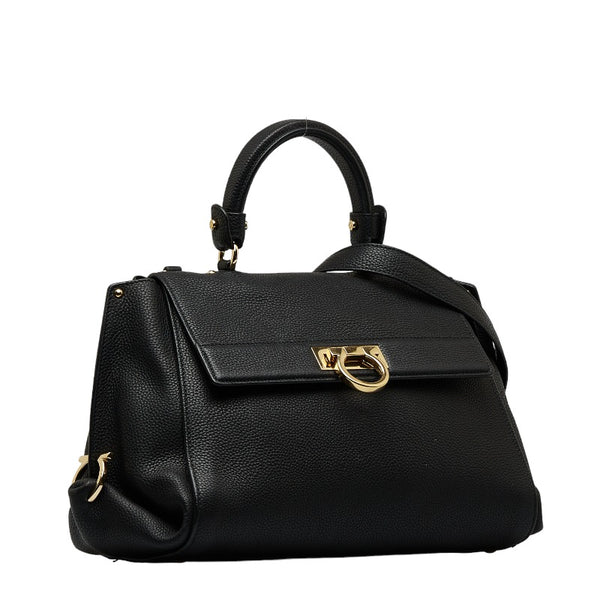 サルヴァトーレフェラガモ ソフィア スモール ガンチーニ トップハンドルバッグ ショルダーバッグ 2WAY DY-21 F606 ブラック レザー レディース Salvatore Ferragamo 【中古】