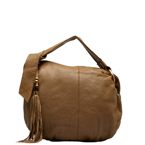 グッチ バンブー ホーボー タッセル ワンショルダー 232930 ブラウン レザー レディース GUCCI 【中古】