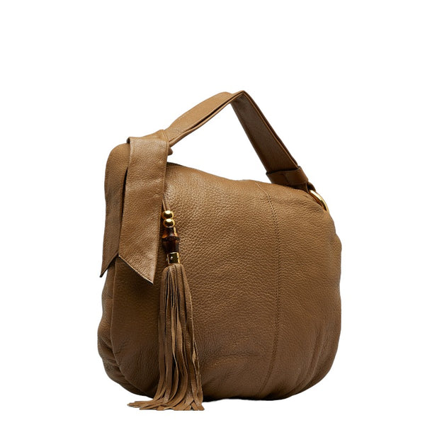グッチ バンブー ホーボー タッセル ワンショルダー 232930 ブラウン レザー レディース GUCCI 【中古】