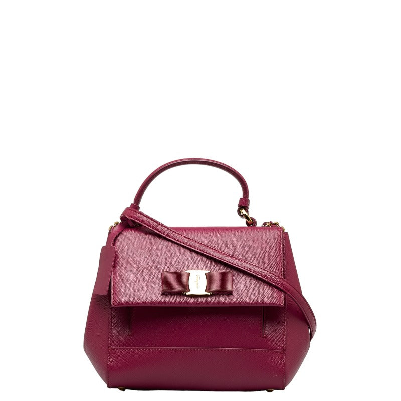 サルヴァトーレフェラガモ ヴァラ リボン ハンドバッグ ショルダーバッグ 2WAY EZ-21 F570 ピンク レザー レディース Salvatore Ferragamo 【中古】