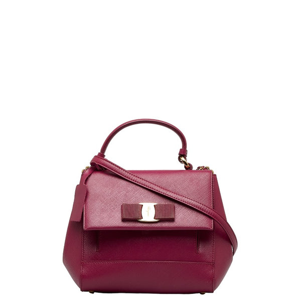 サルヴァトーレフェラガモ ヴァラ リボン ハンドバッグ ショルダーバッグ 2WAY EZ-21 F570 ピンク レザー レディース Salvatore Ferragamo 【中古】