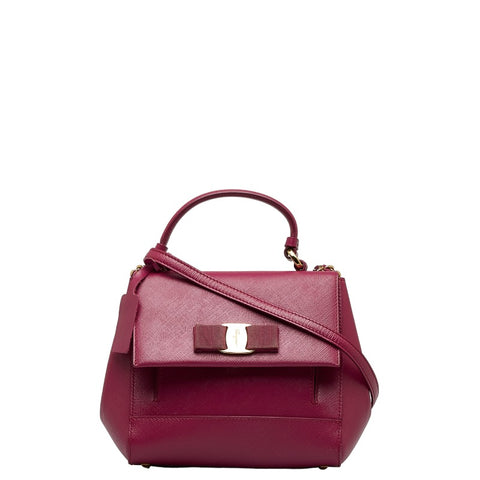 サルヴァトーレフェラガモ ヴァラ リボン ハンドバッグ ショルダーバッグ 2WAY EZ-21 F570 ピンク レザー レディース Salvatore Ferragamo 【中古】