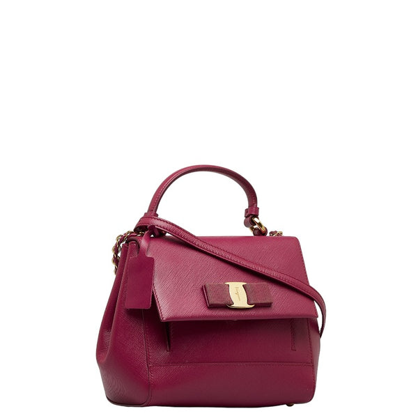 サルヴァトーレフェラガモ ヴァラ リボン ハンドバッグ ショルダーバッグ 2WAY EZ-21 F570 ピンク レザー レディース Salvatore Ferragamo 【中古】