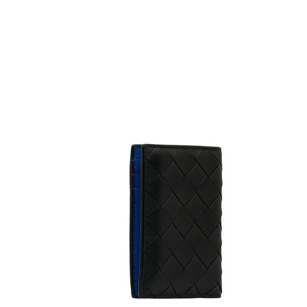 ボッテガヴェネタ イントレチャート カードケース パスケース ブラック ブルー レザー メンズ BOTTEGAVENETA 【中古】