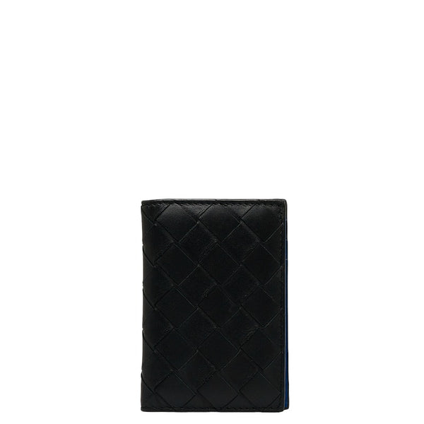 ボッテガヴェネタ イントレチャート カードケース パスケース ブラック ブルー レザー メンズ BOTTEGAVENETA 【中古】