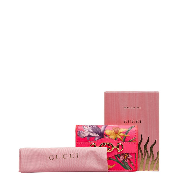 グッチ グッチズゥミ フローラルプリント 二つ折り財布 コンパクトウォレット 536353 ピンク マルチカラー PVC レザー レディース GUCCI 【中古】