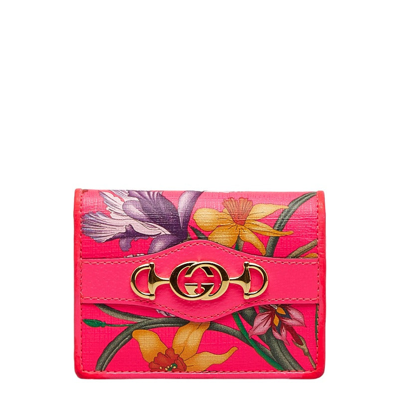 グッチ グッチズゥミ フローラルプリント 二つ折り財布 コンパクトウォレット 536353 ピンク マルチカラー PVC レザー レディース GUCCI 【中古】