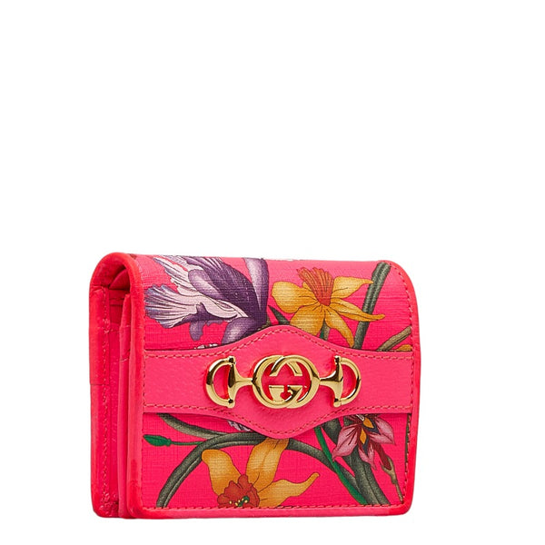 グッチ グッチズゥミ フローラルプリント 二つ折り財布 コンパクトウォレット 536353 ピンク マルチカラー PVC レザー レディース GUCCI 【中古】