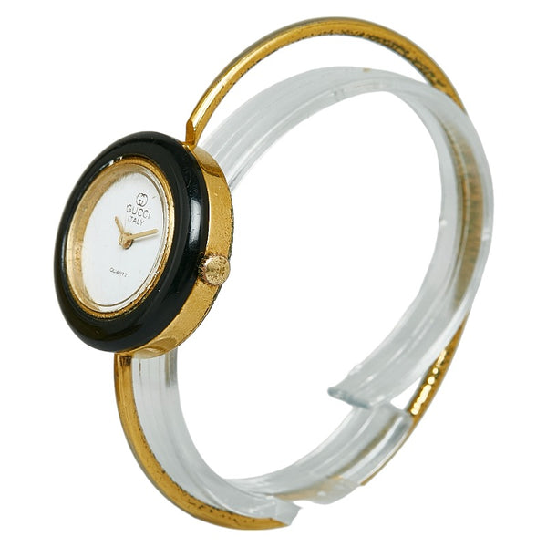 グッチ チェンジベゼル 腕時計 クオーツ ホワイト文字盤 メッキ レディース GUCCI 【中古】