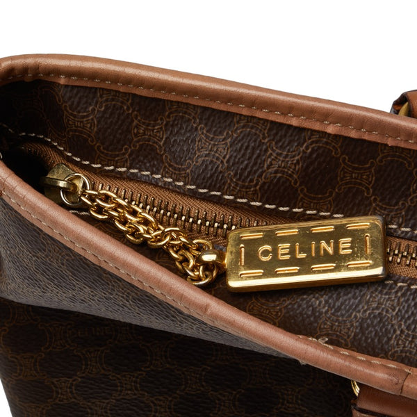 セリーヌ マカダム トートバッグ ハンドバッグ ブラウン PVC レザー レディース CELINE 【中古】