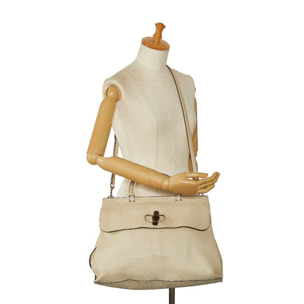 グッチ バンブー デイリー トートバッグ ショルダーバッグ 2WAY 370830 ホワイト レザー レディース GUCCI 【中古】