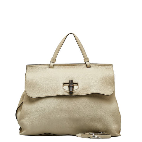 グッチ バンブー デイリー トートバッグ ショルダーバッグ 2WAY 370830 ホワイト レザー レディース GUCCI 【中古】