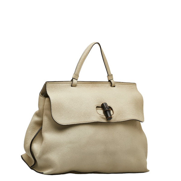 グッチ バンブー デイリー トートバッグ ショルダーバッグ 2WAY 370830 ホワイト レザー レディース GUCCI 【中古】