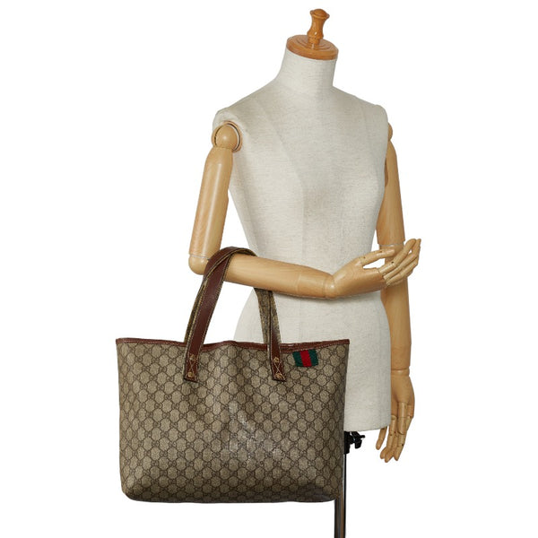 グッチ GGスプリーム シェリーライン ショルダーバッグ トートバッグ 211134 ベージュ ブラウン PVC レザー レディース GUCCI 【中古】