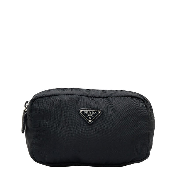 プラダ 三角ロゴプレート ポーチ ブラック ナイロン レディース PRADA 【中古】