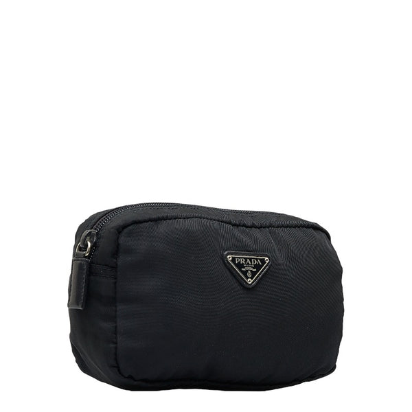 プラダ 三角ロゴプレート ポーチ ブラック ナイロン レディース PRADA 【中古】