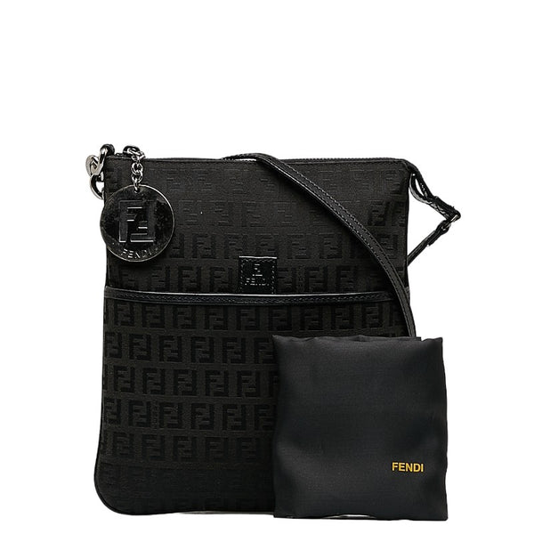 フェンディ ズッキーノ 斜め掛け ショルダーバッグ 8BT150 ブラック キャンバス レザー レディース FENDI 【中古】