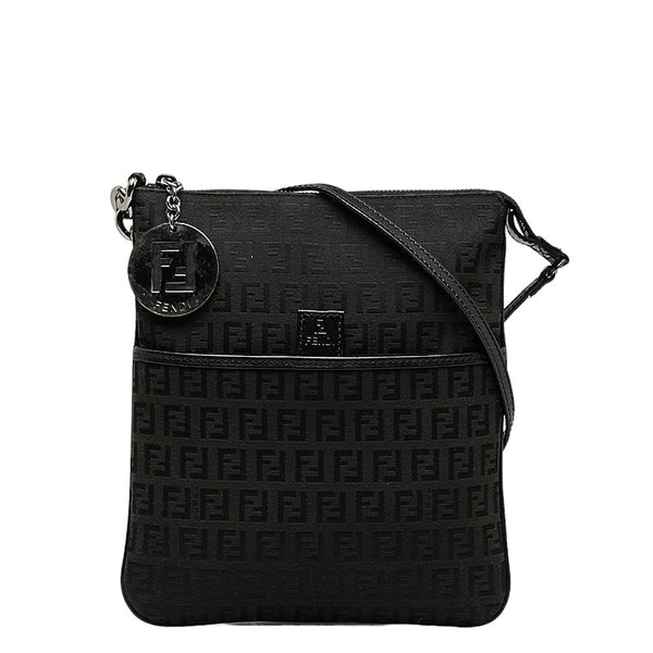 フェンディ ズッキーノ 斜め掛け ショルダーバッグ 8BT150 ブラック キャンバス レザー レディース FENDI 【中古】