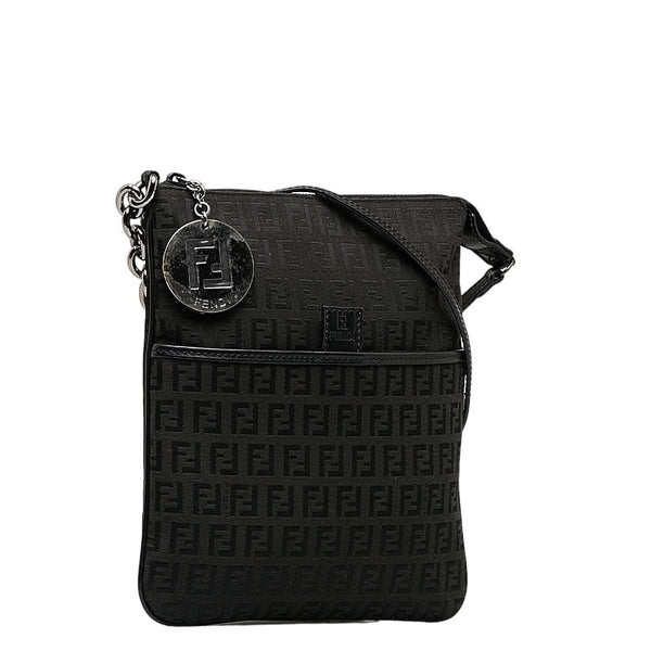 フェンディ ズッキーノ 斜め掛け ショルダーバッグ 8BT150 ブラック キャンバス レザー レディース FENDI 【中古】