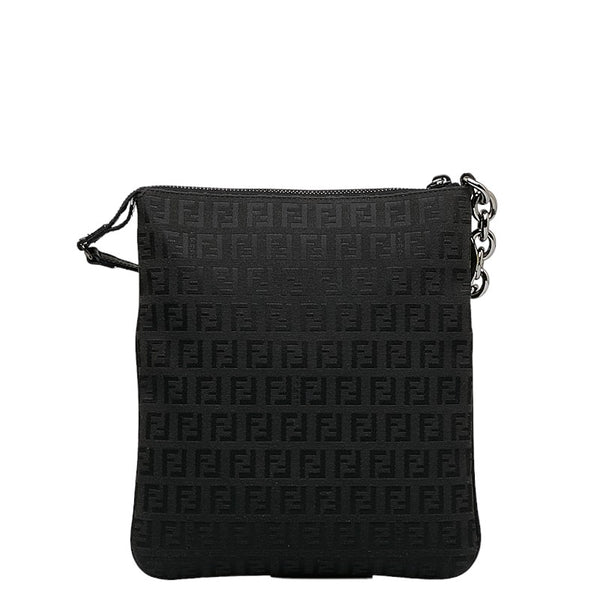 フェンディ ズッキーノ 斜め掛け ショルダーバッグ 8BT150 ブラック キャンバス レザー レディース FENDI 【中古】