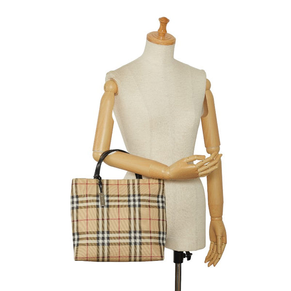 バーバリー ノバチェック ハンドバッグ トートバッグ ベージュ ブラック PVC レディース BURBERRY 【中古】