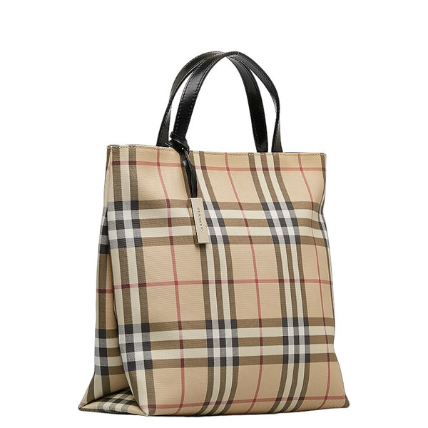 バーバリー ノバチェック ハンドバッグ トートバッグ ベージュ ブラック PVC レディース BURBERRY 【中古】
