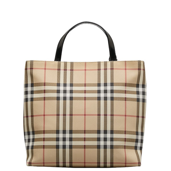 バーバリー ノバチェック ハンドバッグ トートバッグ ベージュ ブラック PVC レディース BURBERRY 【中古】
