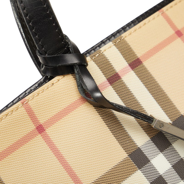 バーバリー ノバチェック ハンドバッグ トートバッグ ベージュ ブラック PVC レディース BURBERRY 【中古】