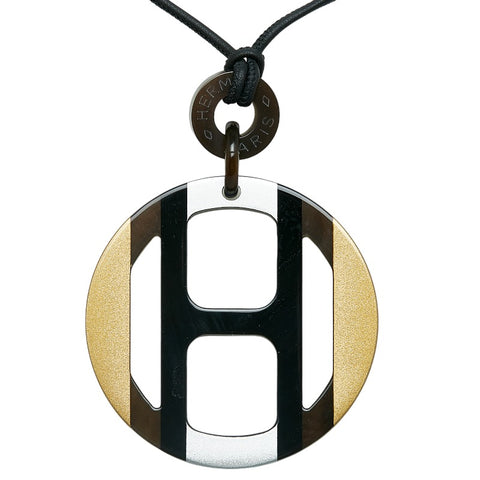 エルメス ホーンネックレス Hエキップ ネックレス ブラック マルチカラー バッファローホーン レディース HERMES 【中古】